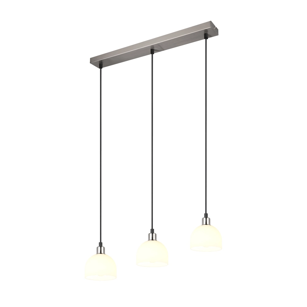 Nickel pendant lamp Molly 3-light white glass