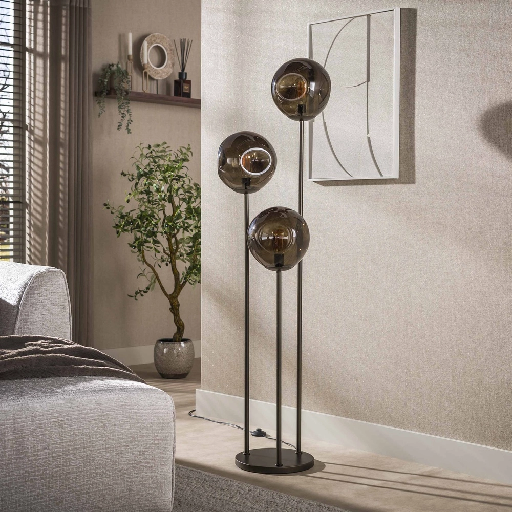 Glass floor lamp Stellar 3-light - smoke glass Lyora 8716803511613