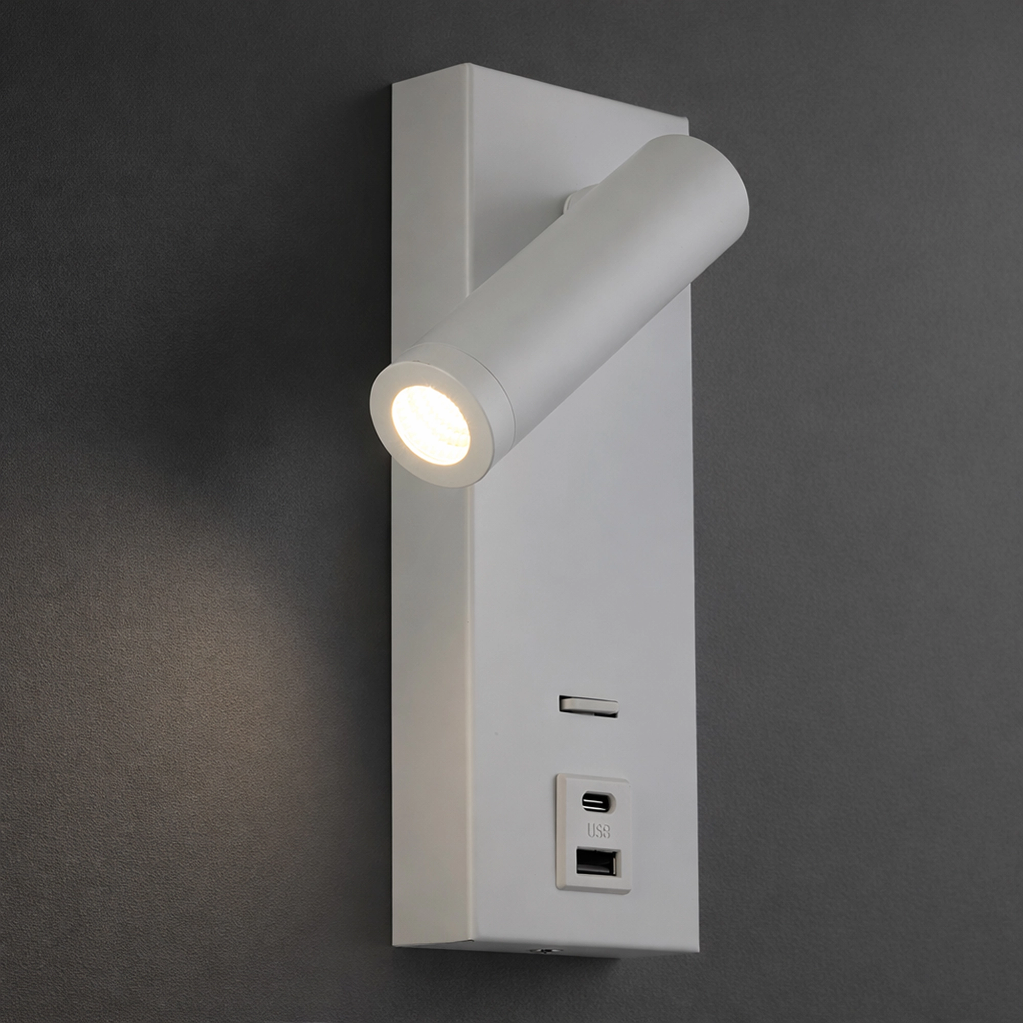 White bedside lamp Marlow with USB