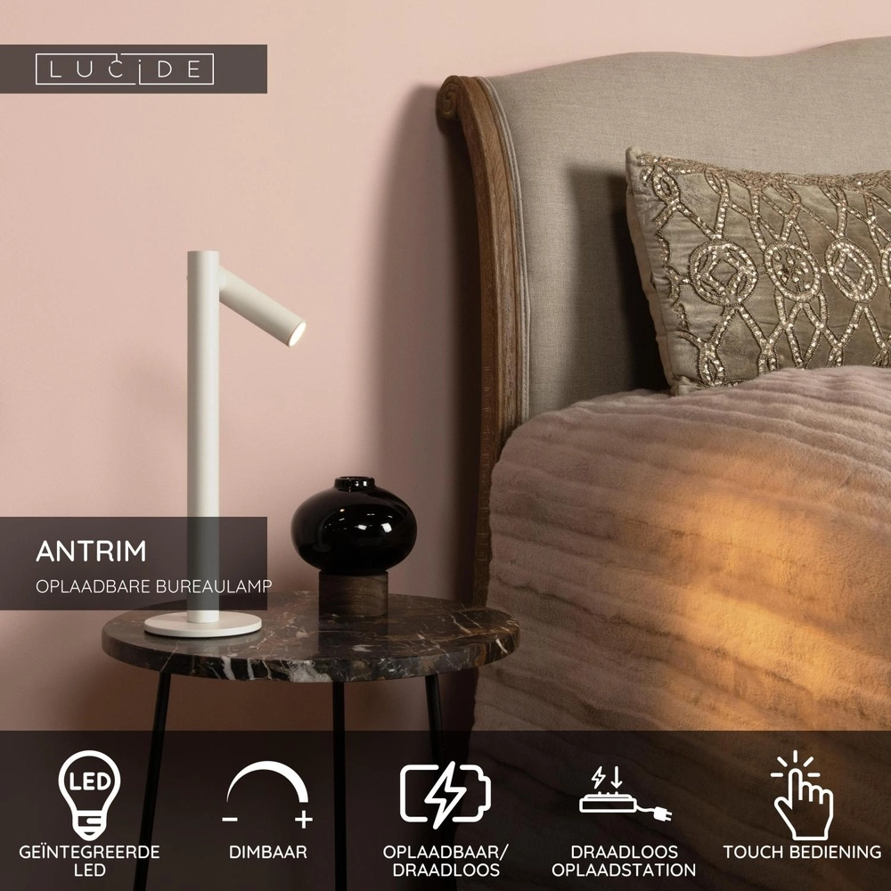 Rechargeable table lamp Antrim white IP54 Lucide 5411212272218