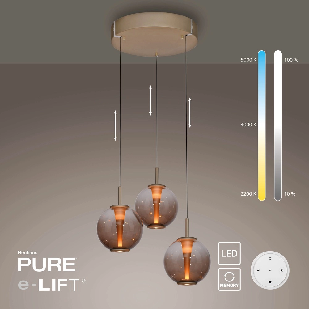 Vide pendant lamp Pure E-Infinty Bronce with amber glass Paul Neuhaus 4012248398166