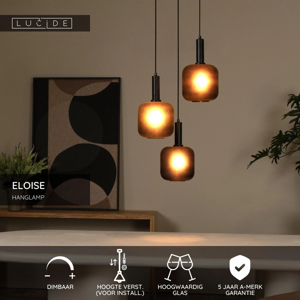 Black pendant lamp Eloise 3-light round Lucide 5411212452467