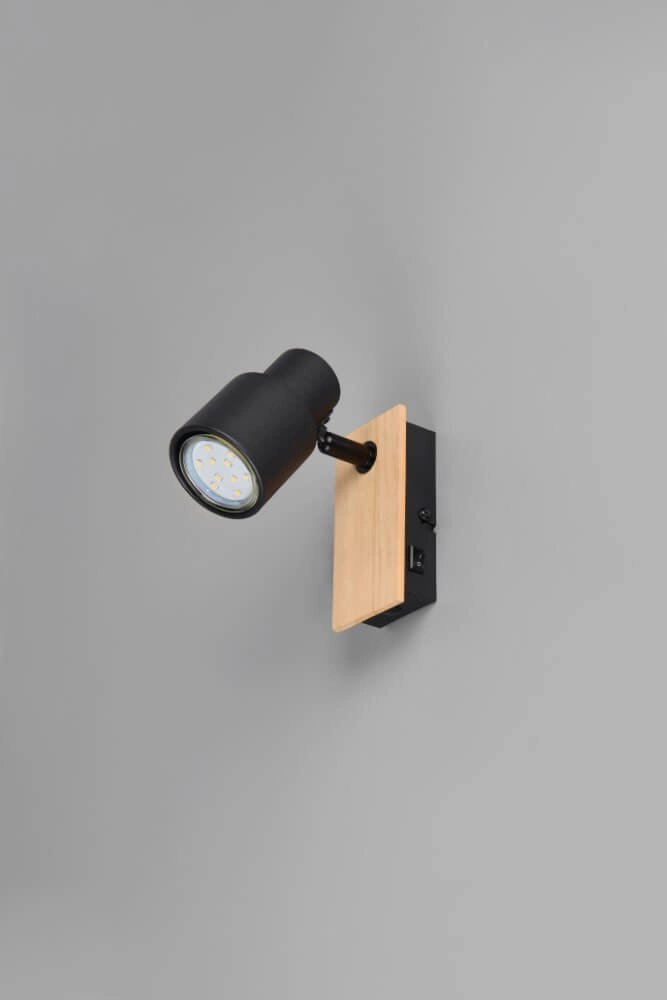 Design wall lamp Pierre black with wood Trio 4017807638158