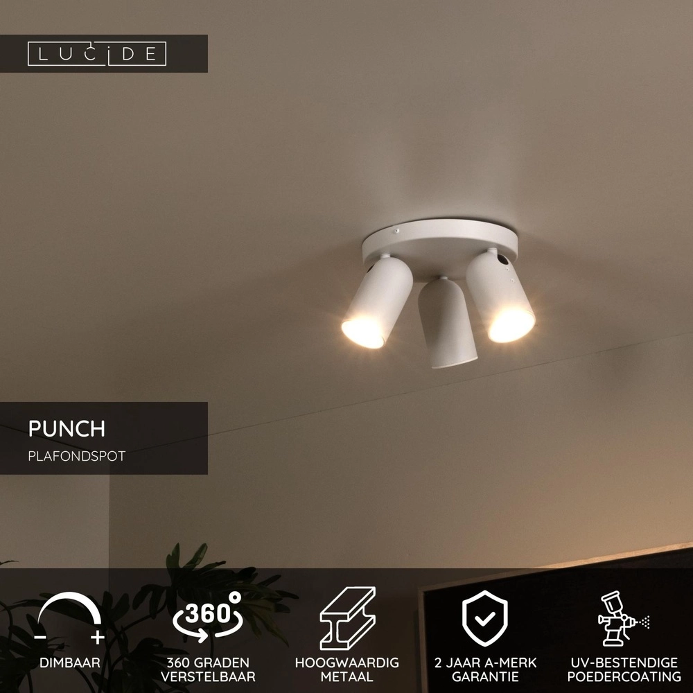 Ceiling spotlight Punch 3-light white Lucide 5411212134479
