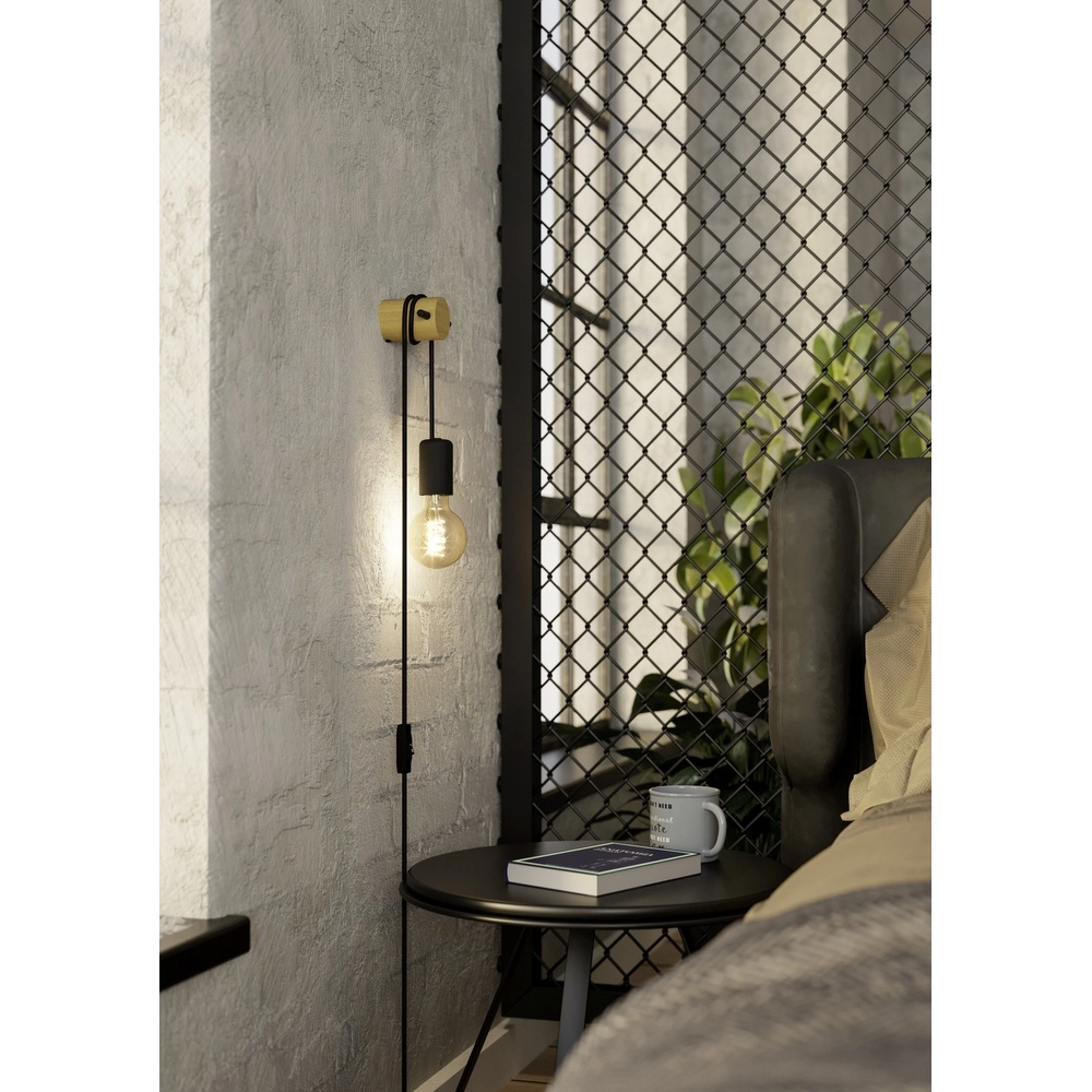 Wall lamp Buddon Wood look with switch Eglo 9002759438982