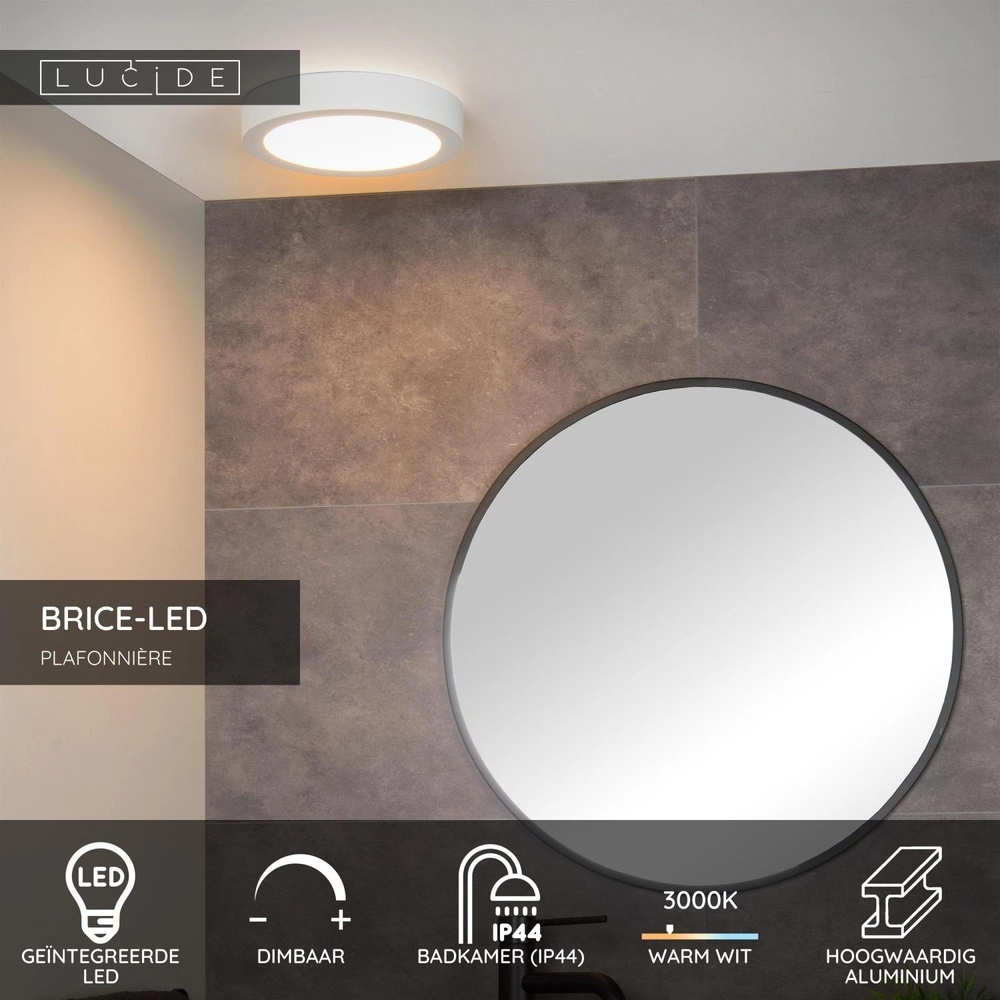 Ceiling light Brice-Led Ø 24cm - IP44 white Lucide 5411212281302
