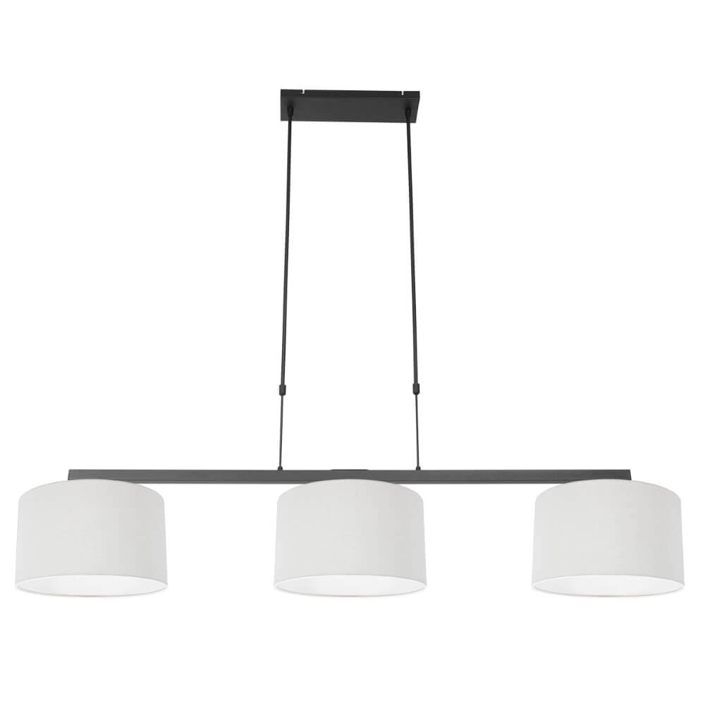 Black hanging lamp Stang with white linen shades