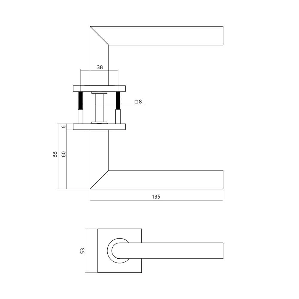 Door handle Q 04 on square rosette bronze Intersteel 8714186695388