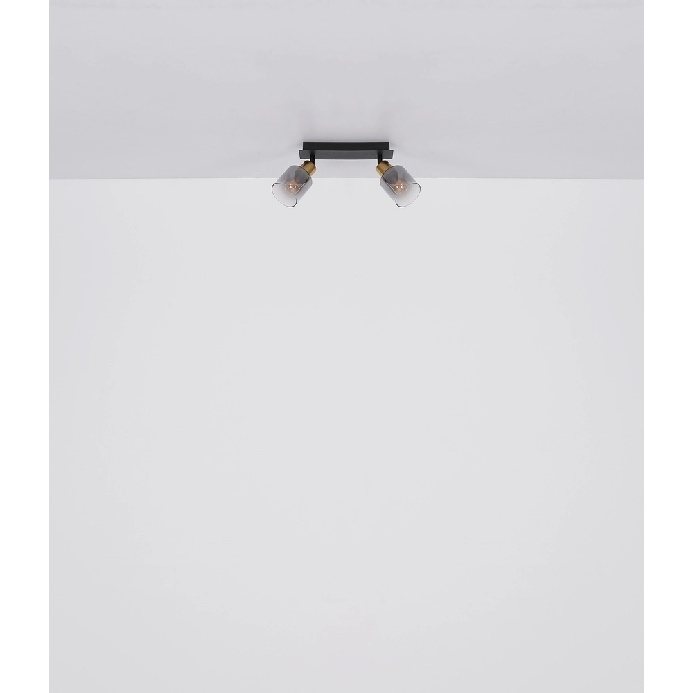 2-light ceiling lamp Hollsy black with smoke glass Globo 9007371445851