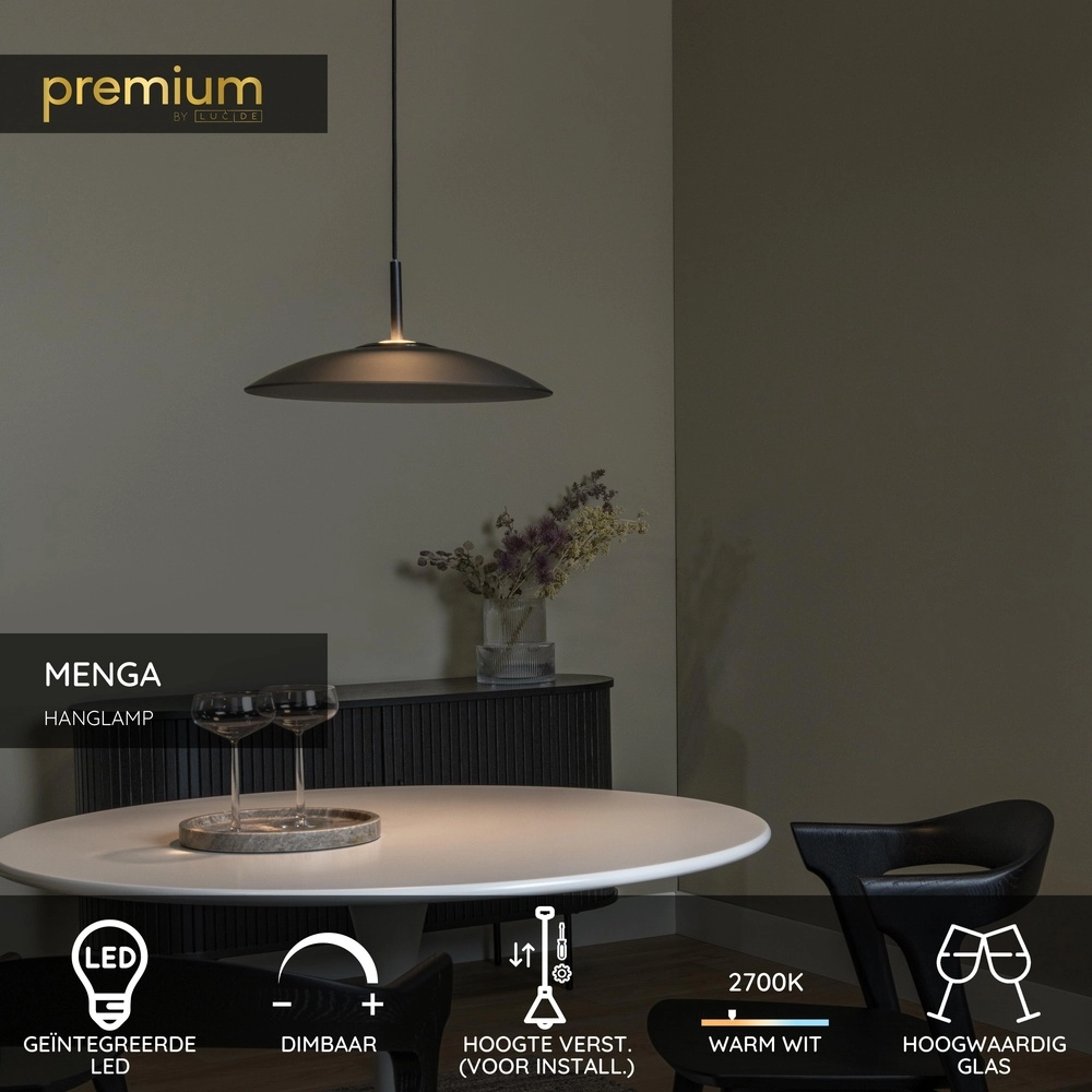 Sleek pendant lamp Menga Ø 40cm smoke glass Premium by Lucide 5411212251206