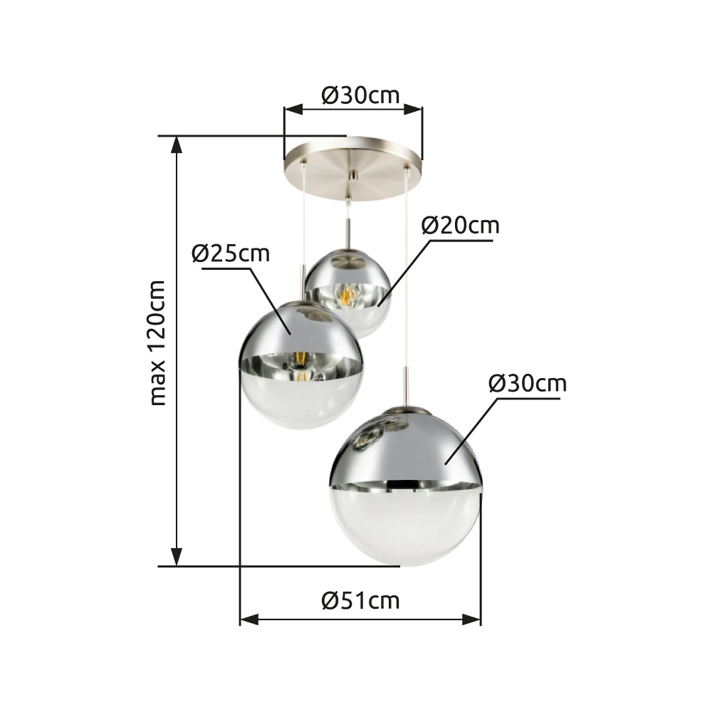 3-light pendant lamp Varus nickel Globo 9007371383443