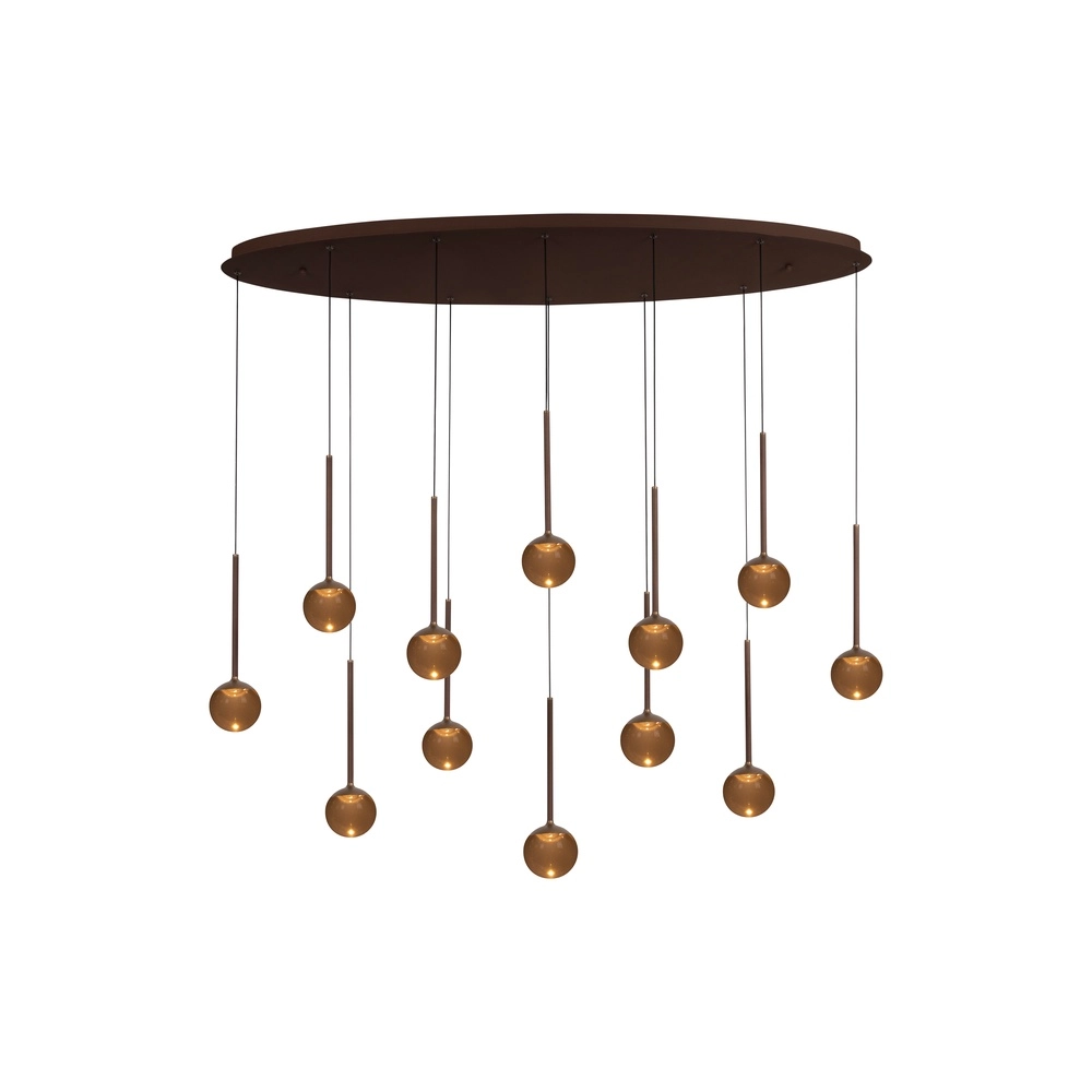 Oval pendant lamp Calina 12-light with amber spheres