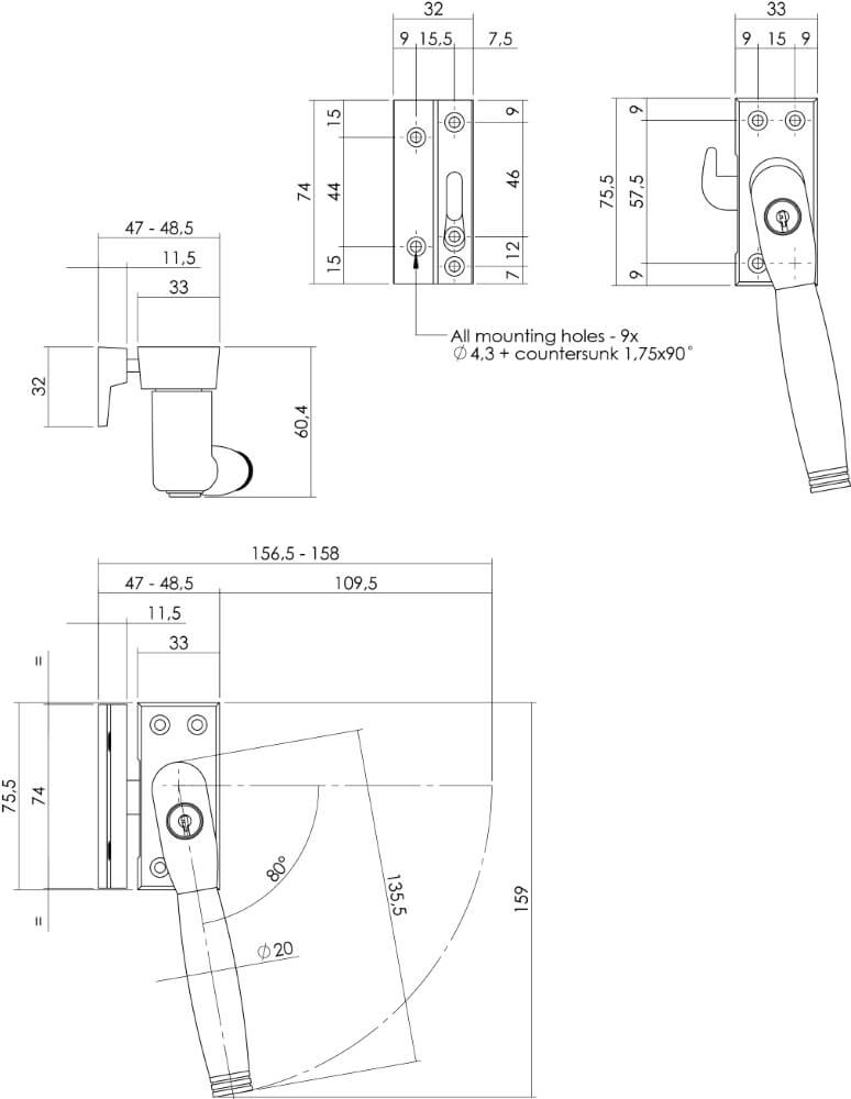 Window closure Ton 222 Lockable right nickel matt Intersteel 8714186130681