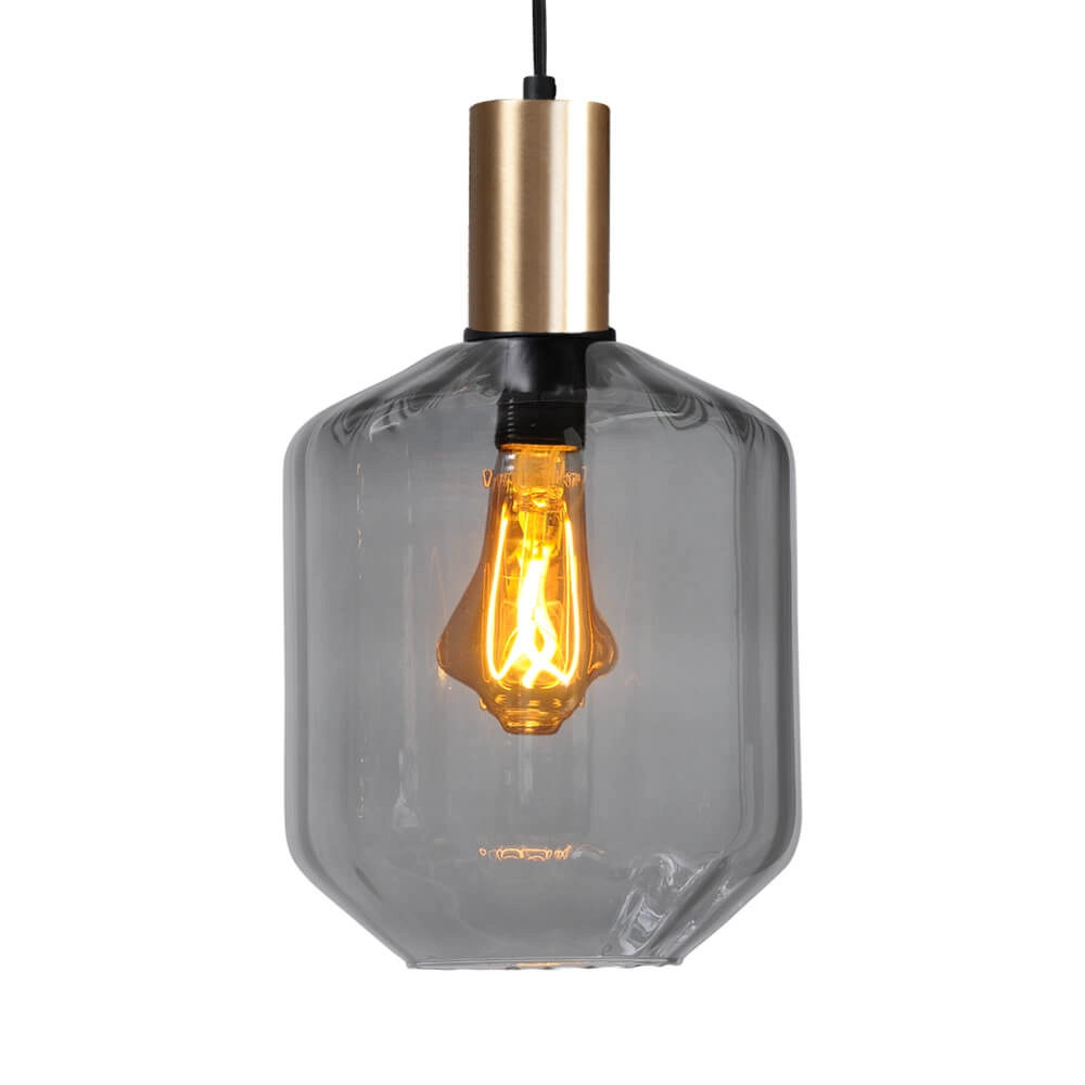 Hanging lamp gold Porto with Jagger smoke glass - Ø 19cm
