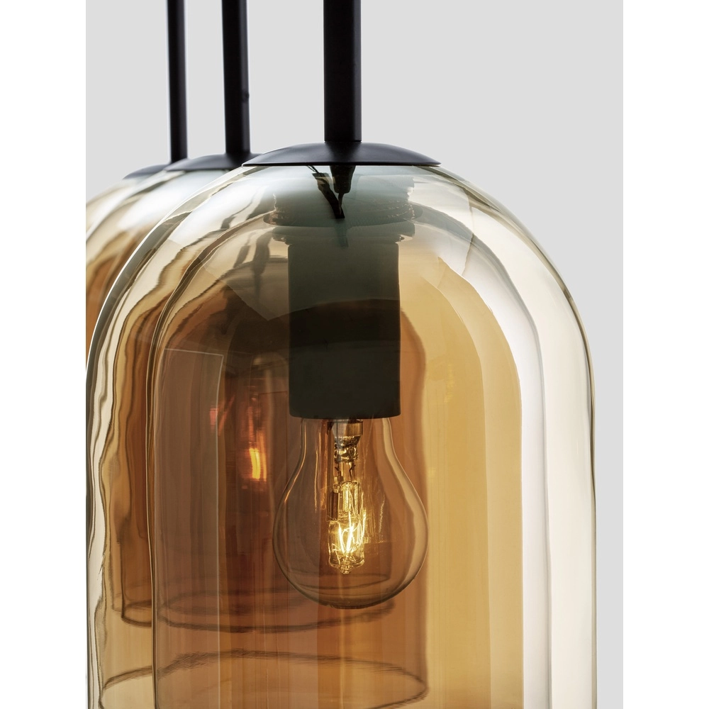 Pendant lamp Velor 3-light black with amber glass straight Lyora 5212017431226