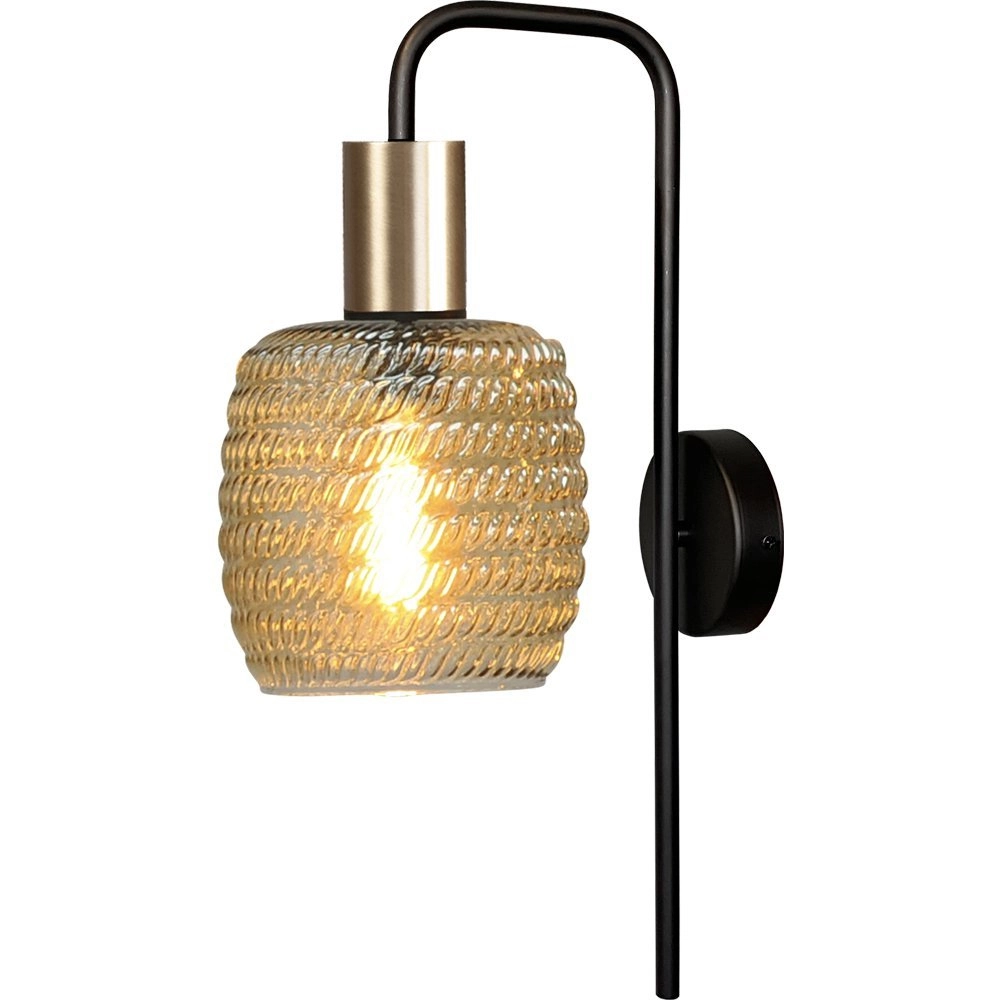 Black wall lamp Bounty with gold and ribbed glass