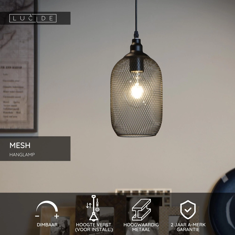 Mesh pendant lamp Mesh Ø 15cm black Lucide 5411212430373
