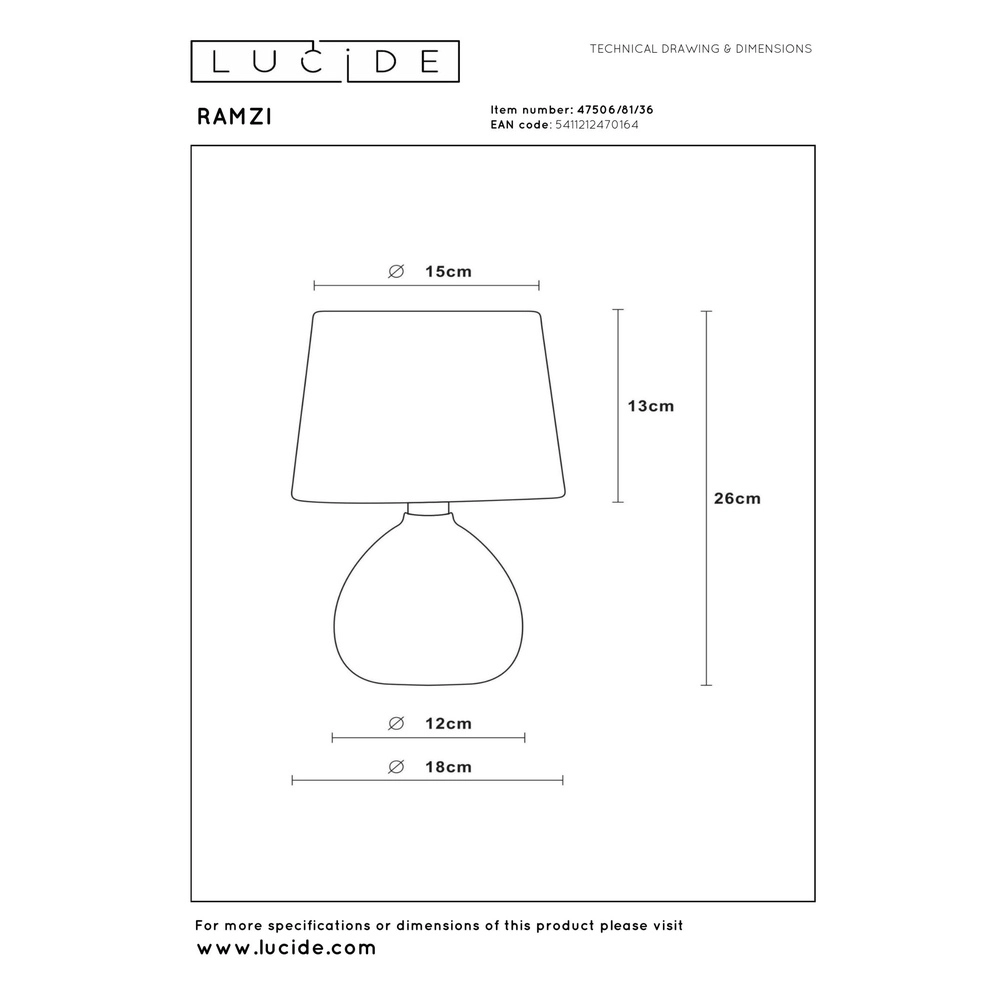 Table lamp Ramzi grey Lucide 5411212470164
