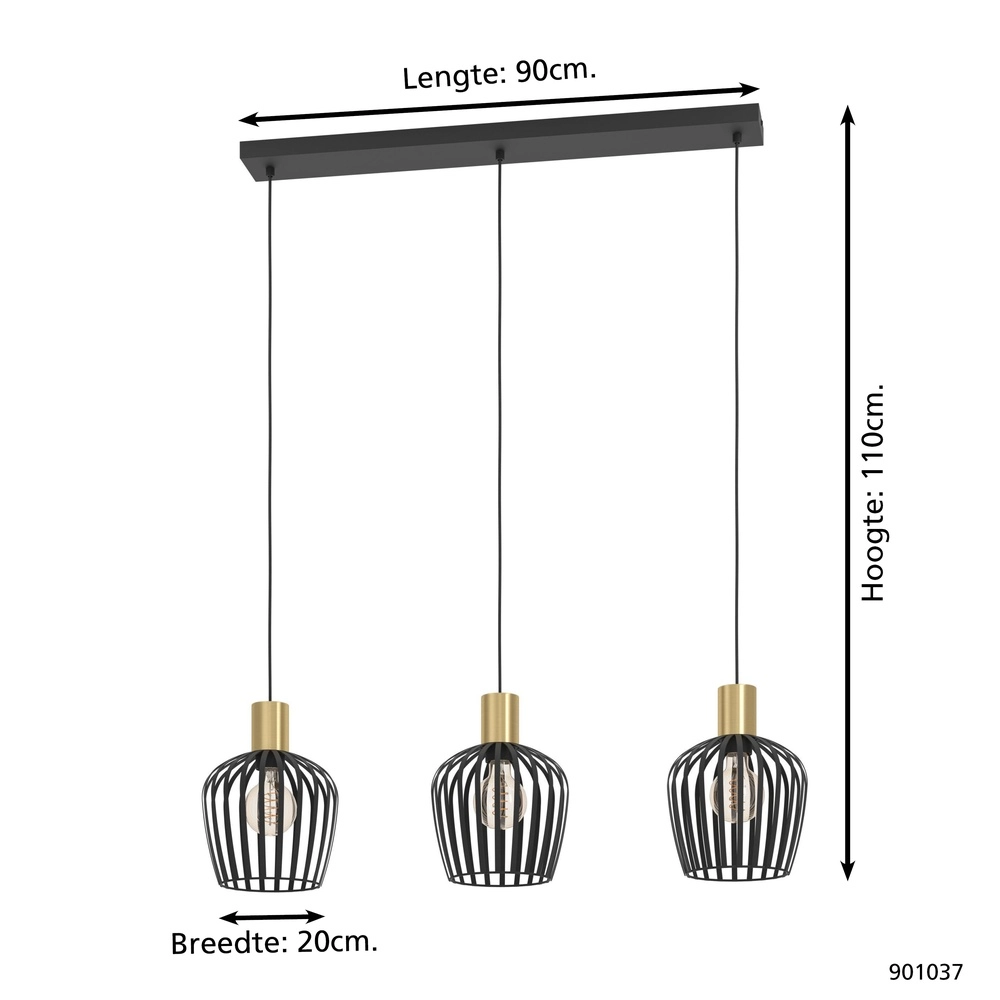 3-light pendant lamp Empoli black with gold - Ø 20cm Eglo 9008606299898