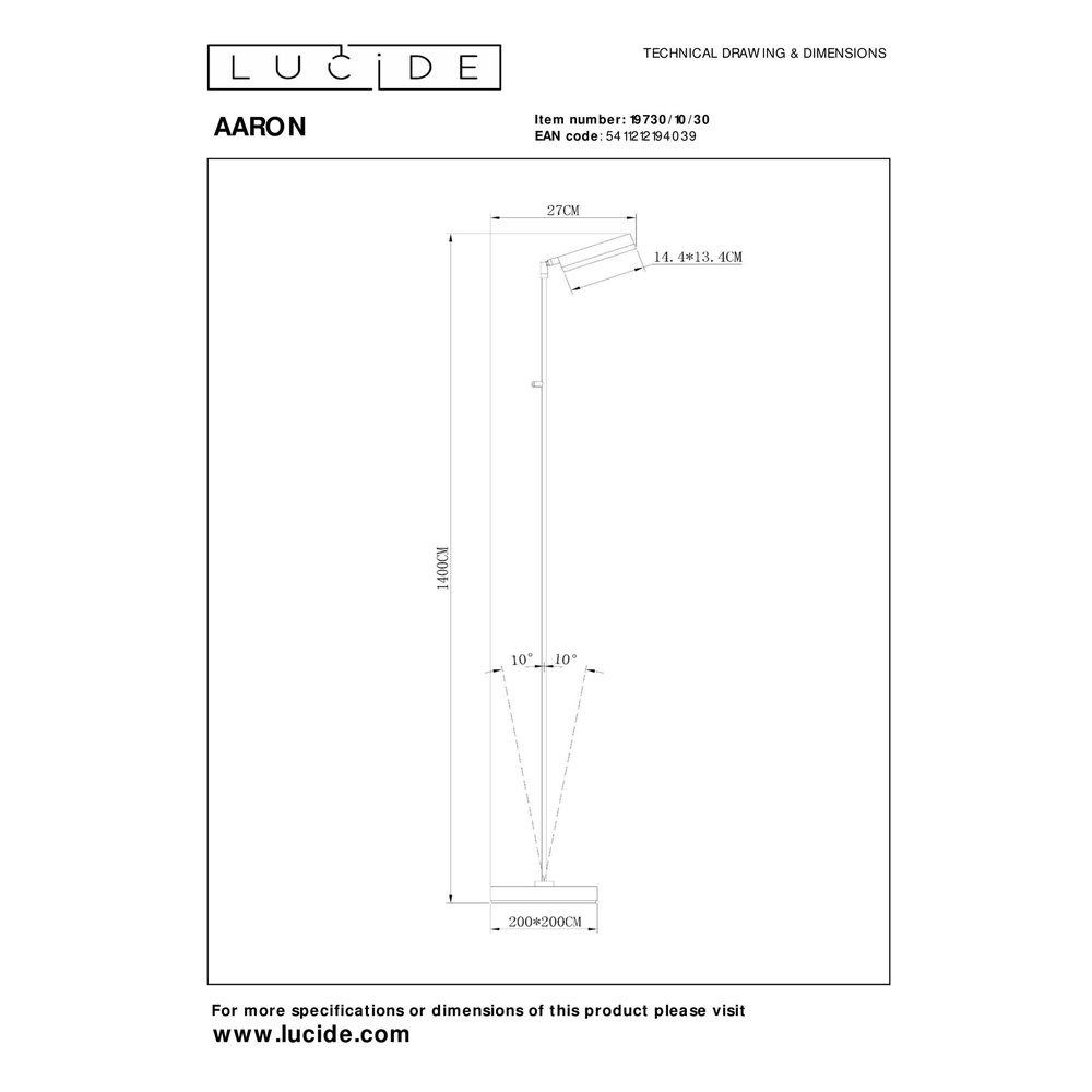 Led reading lamp Aaron Design black Lucide 5411212194039