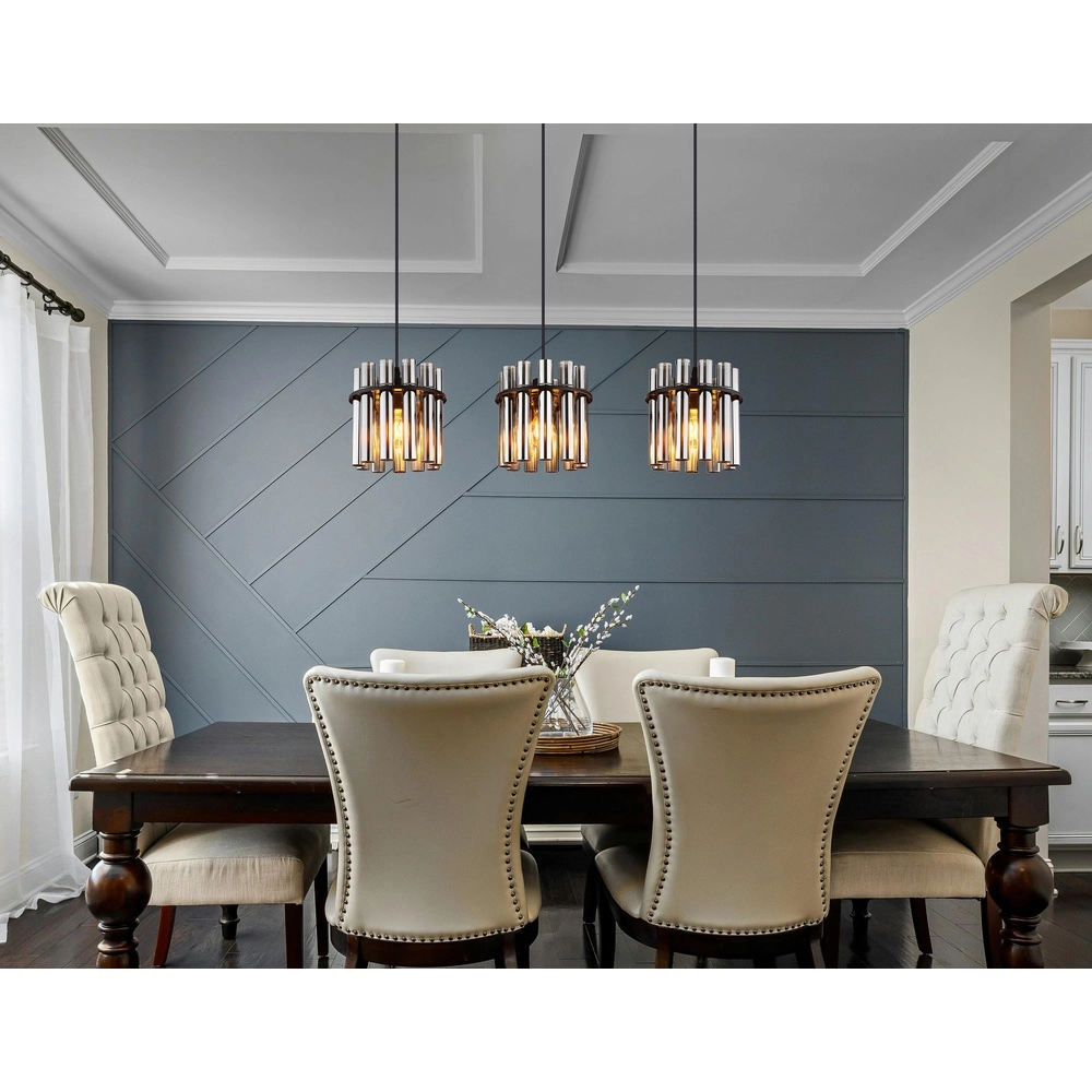 3-light pendant lamp Gorley II black with glass rods Globo 9007371589111