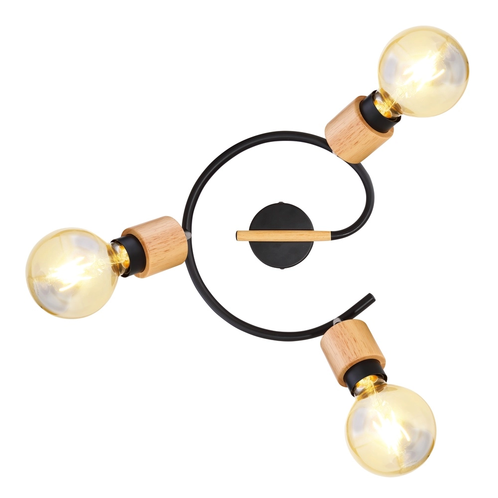 Ceiling lamp Jorna 3-light black with wood Globo 9007371405282
