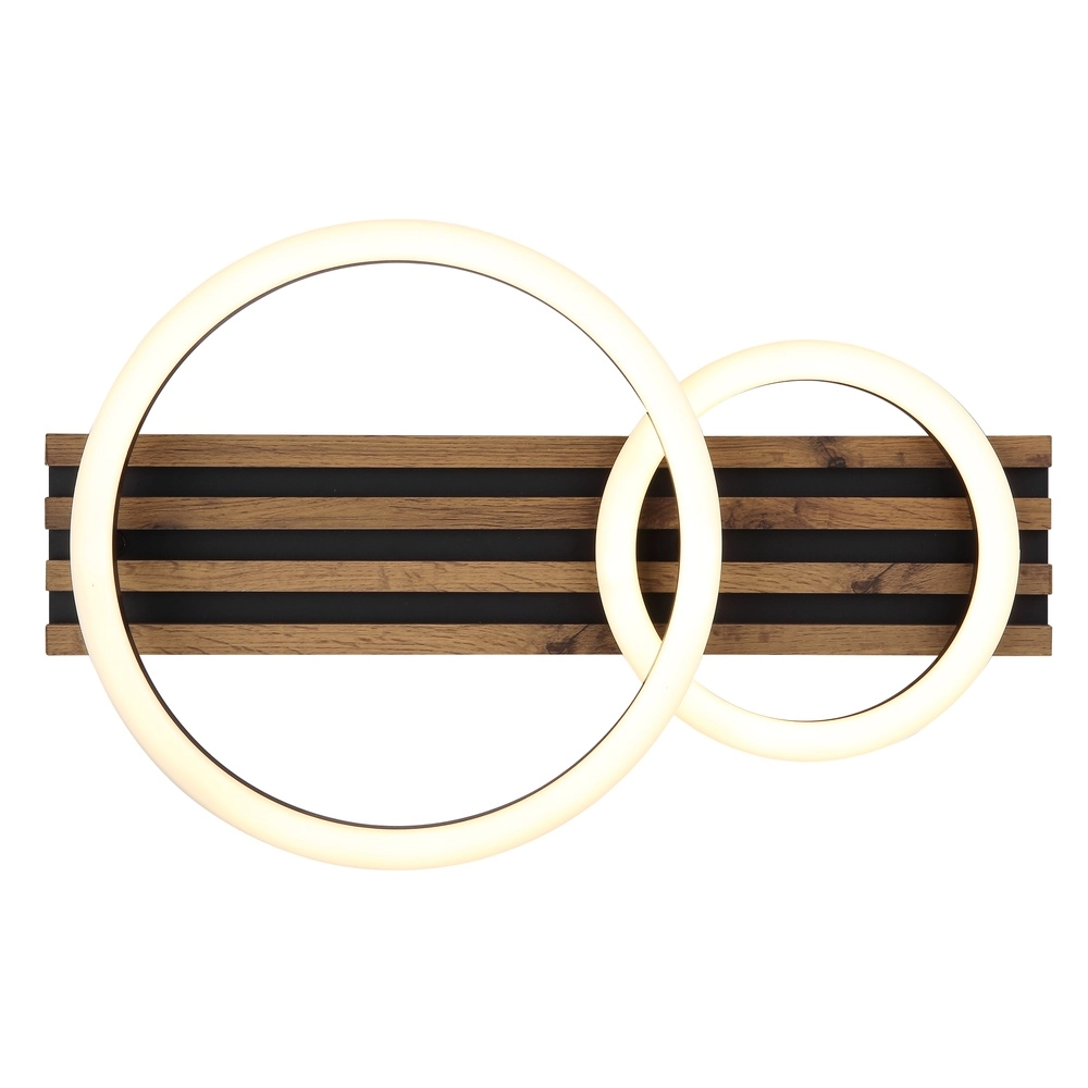 Ceiling lamp Tisha 2 rings black with wood Globo 9007371525577