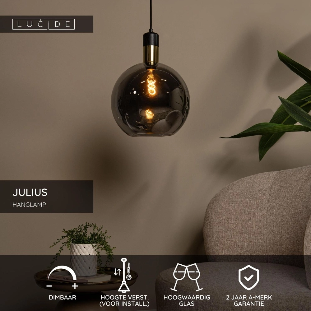 Pendant lamp Julius Ø 40cm smoke glass Lucide 5411212343345