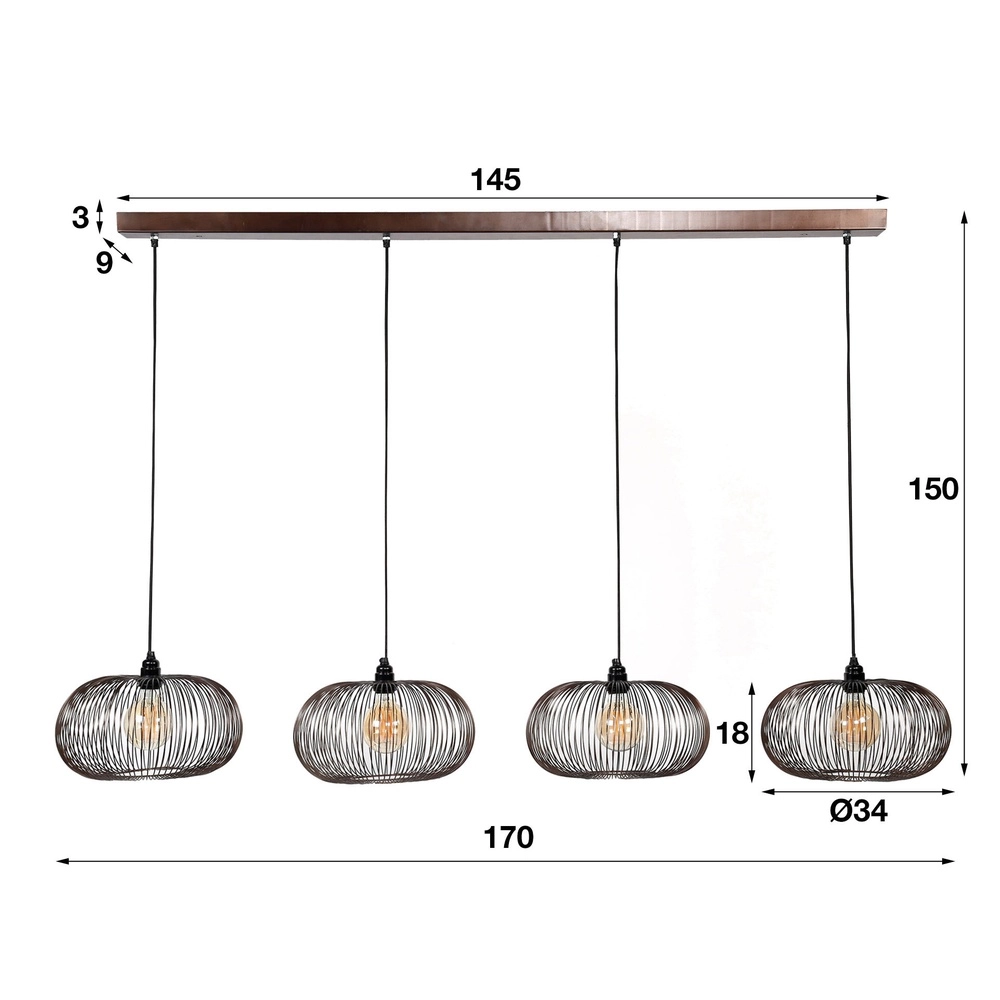 4-light pendant lamp Copper Ø 35cm Lyora 8716803513266