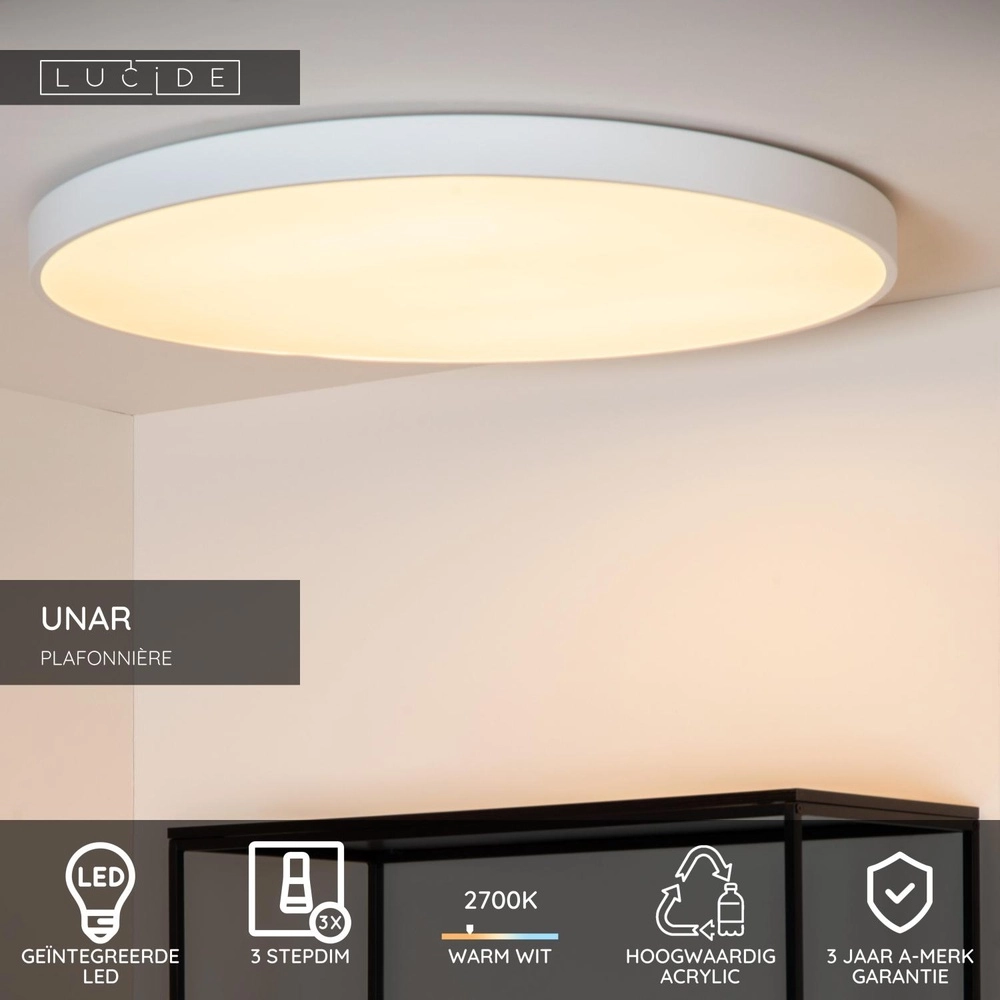 Ceiling light Unar Ø 80cm - 2700K - white Lucide 5411212792068