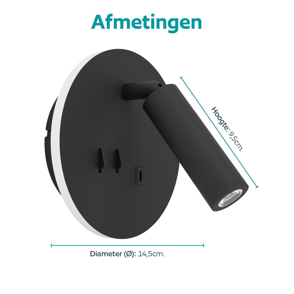 Bedside lamp Fanzarotta 1 black round Eglo 9008606356829