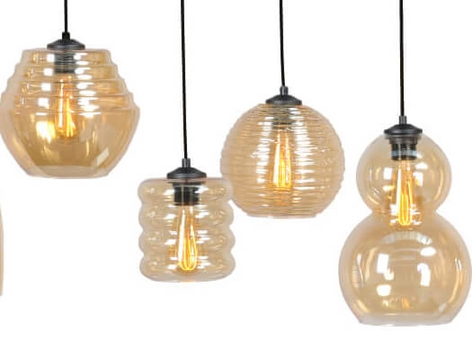 8-bulb pendant lamp Quinto 8 black with amber glass Masterlight 8718121216669