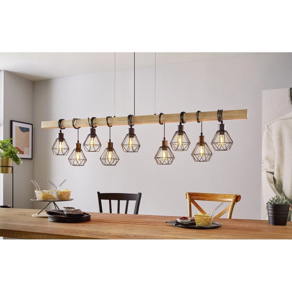 9-light pendant lamp Townshend 5 Dining room - black with wood Eglo 9002759440770