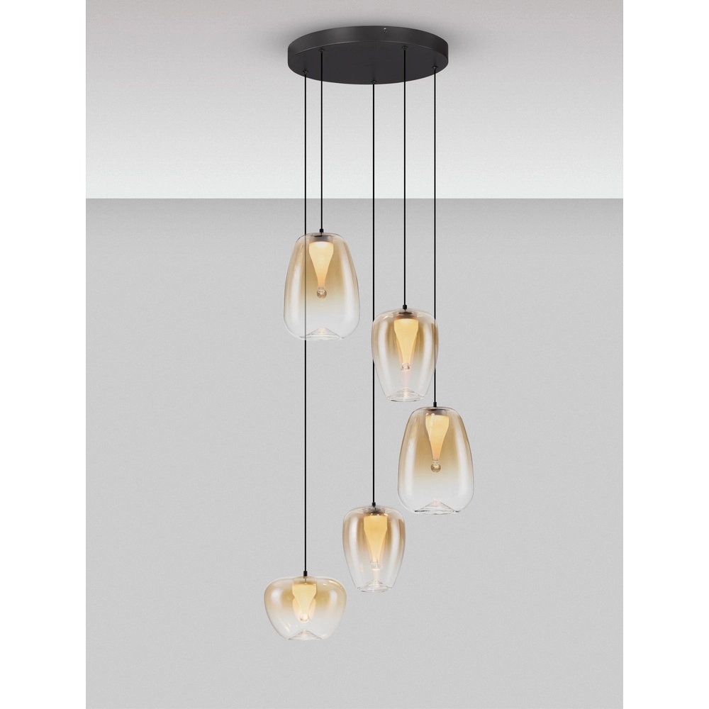 Design pendant lamp Oblo 5-light amber glass Lyora 5212017474155
