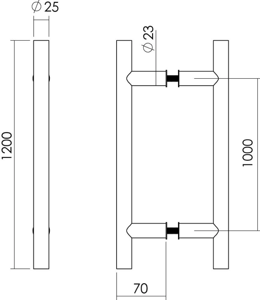 Door handles T-shape Gripon 120cm per pair stainless steel Intersteel 8714186334263