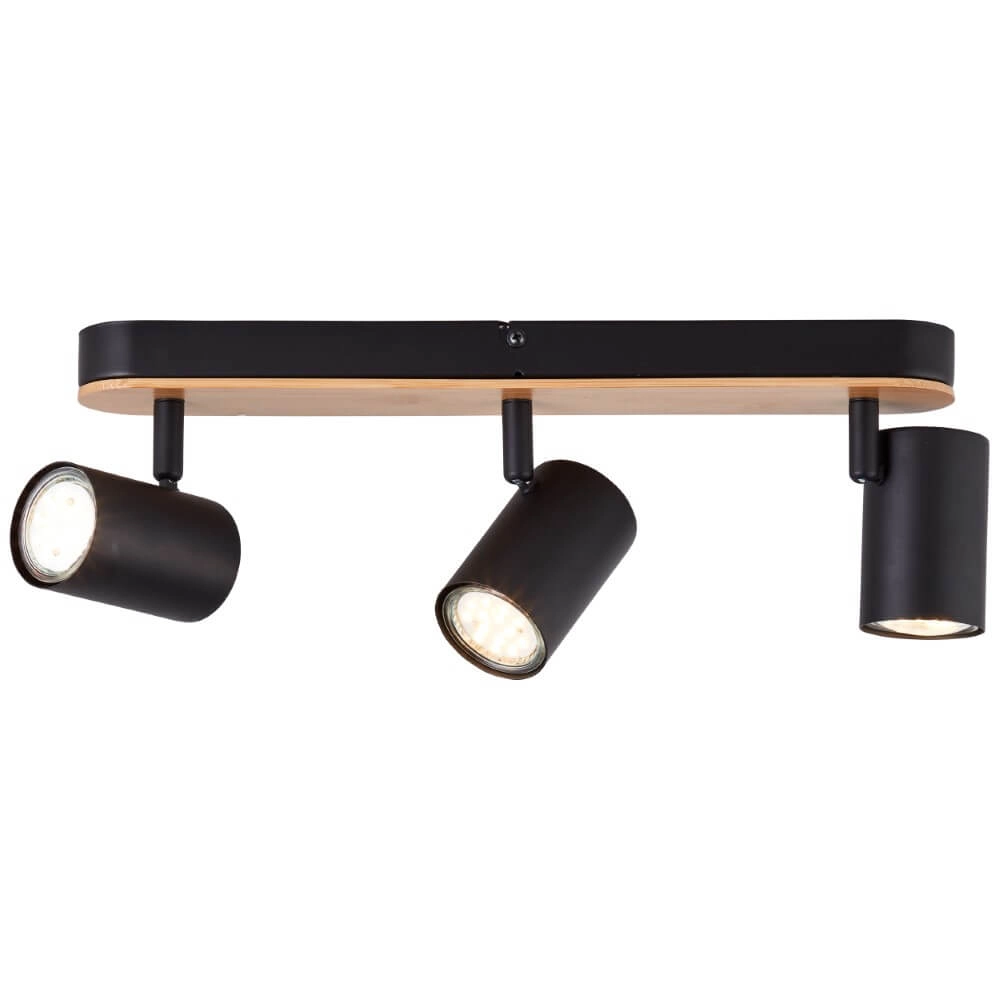 Ceiling light Niels 3-light black with wood