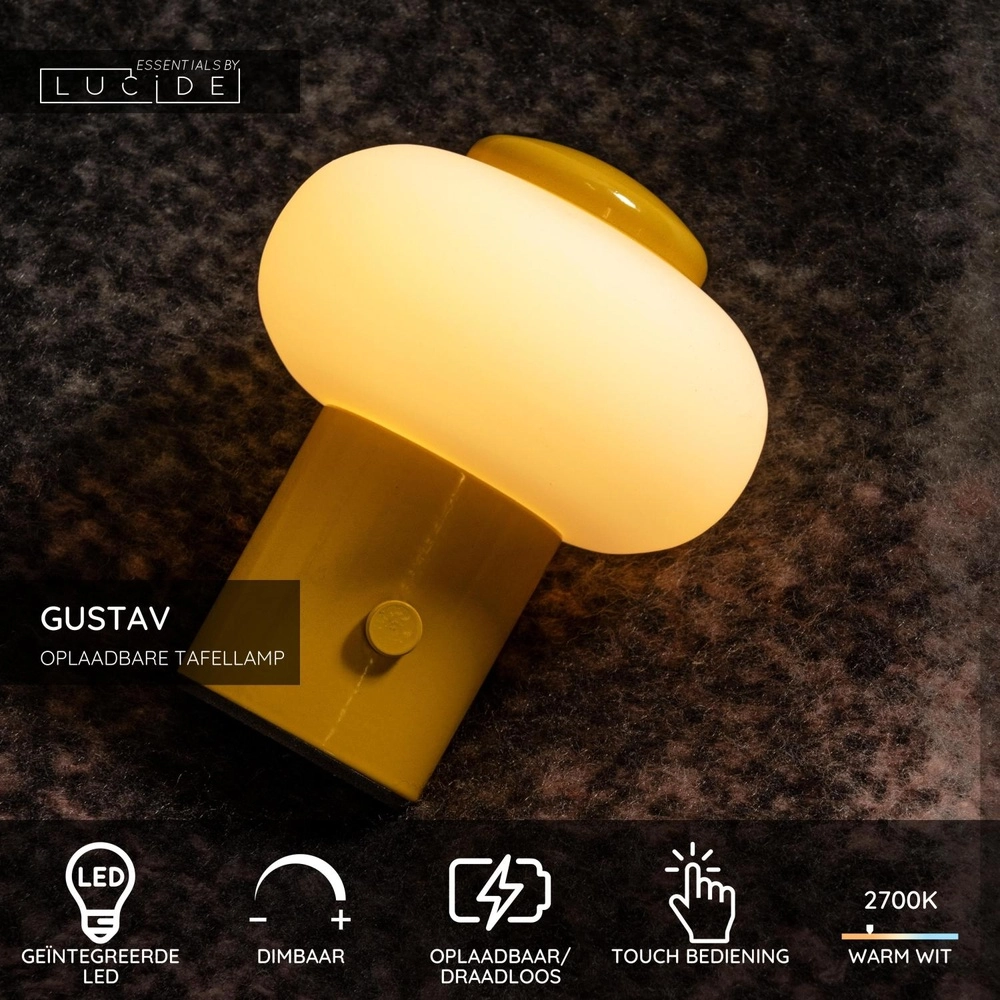 Rechargeable table lamp Gustav yellow Lucide 5411212442055