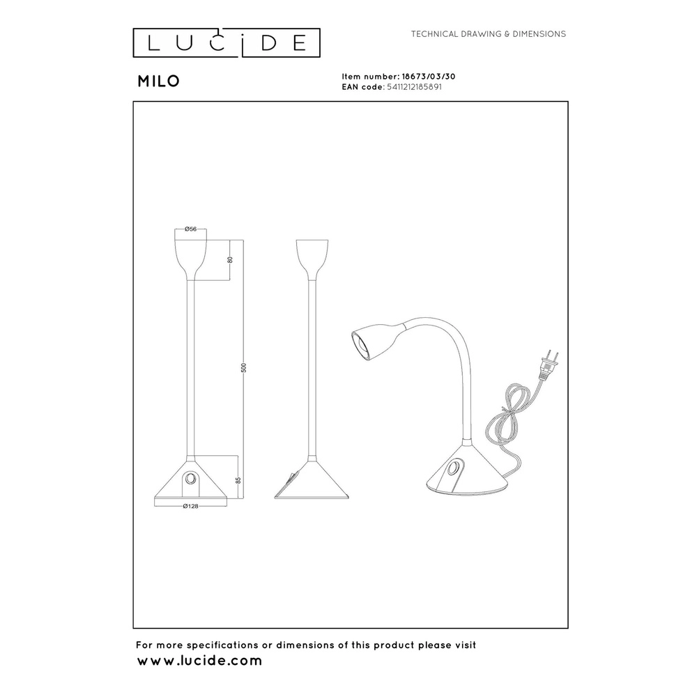 Black desk lamp Milo LED 3.2W Lucide 5411212185891