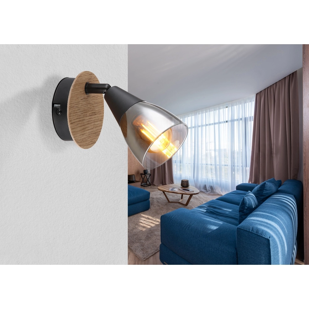 Wall lamp Mubby black with wood look Globo 9007371457854