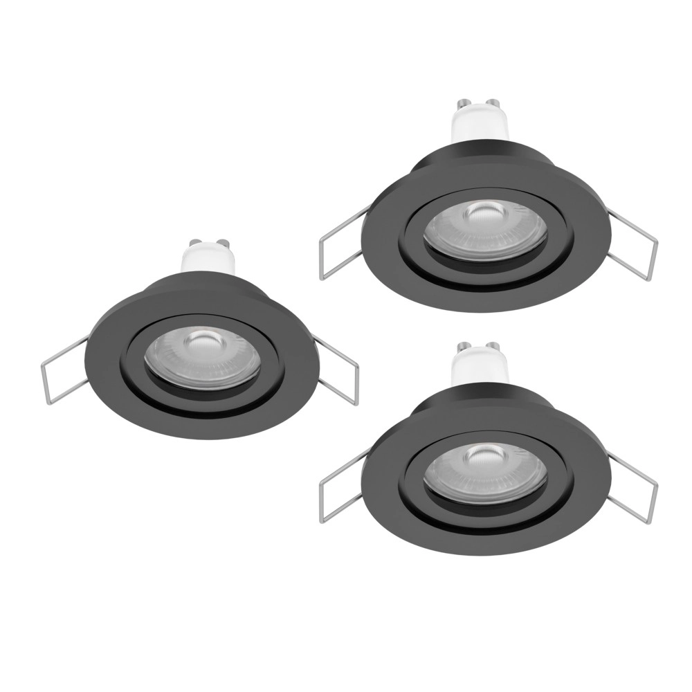 Set of 3 recessed spotlights Barranco black Ø 8,4cm IP44 - 4000K