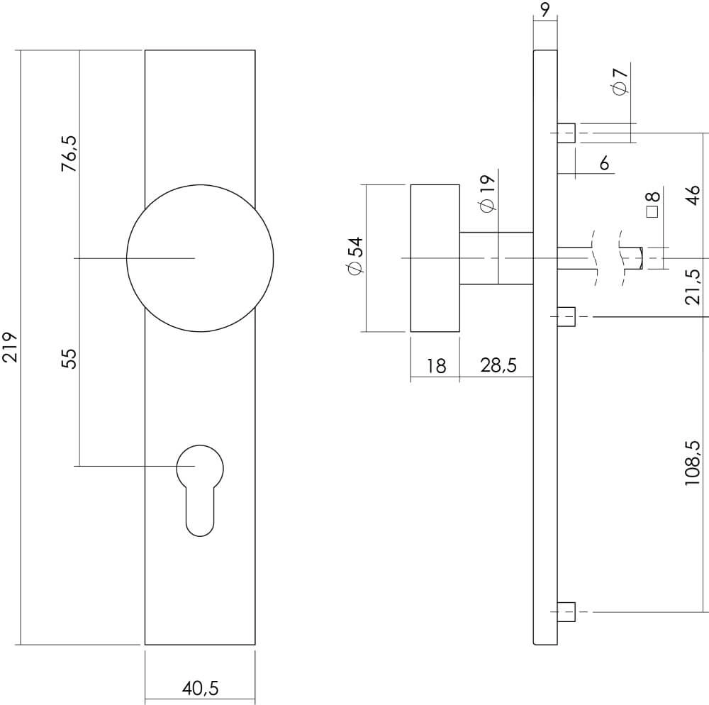 Doorknob straight Kurano PC 55mm stainless steel Intersteel 8714186346532