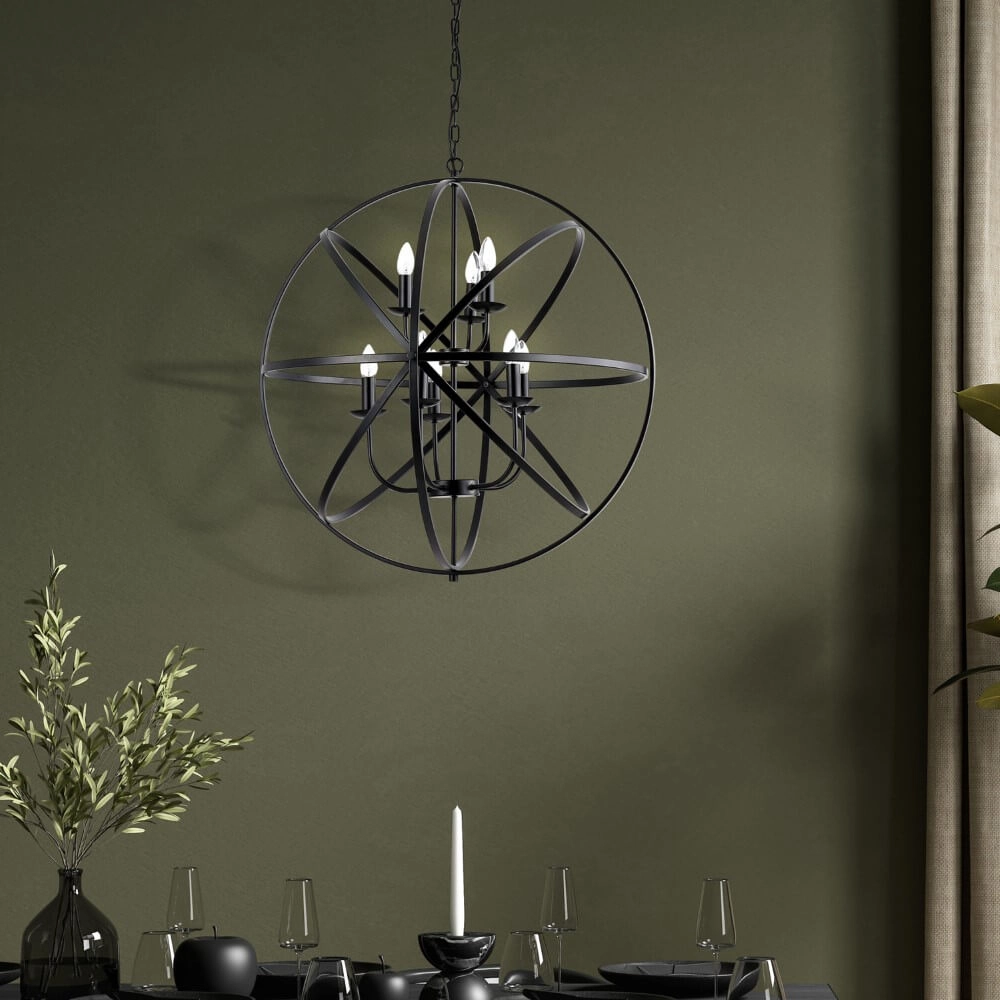 Antique pendant lamp Orbit 8-light black Searchlight 5053423271927