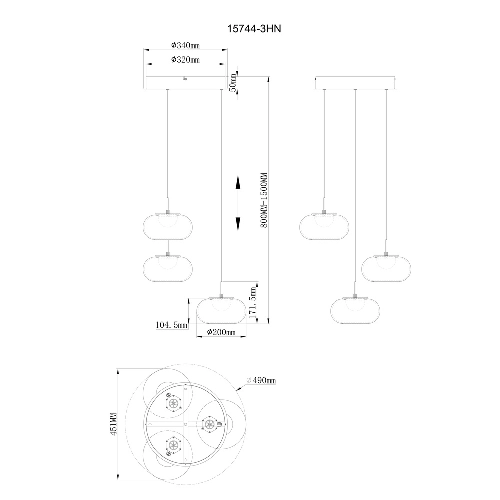 Design pendant lamp Quintara 3-light nickel Globo 9007371474318