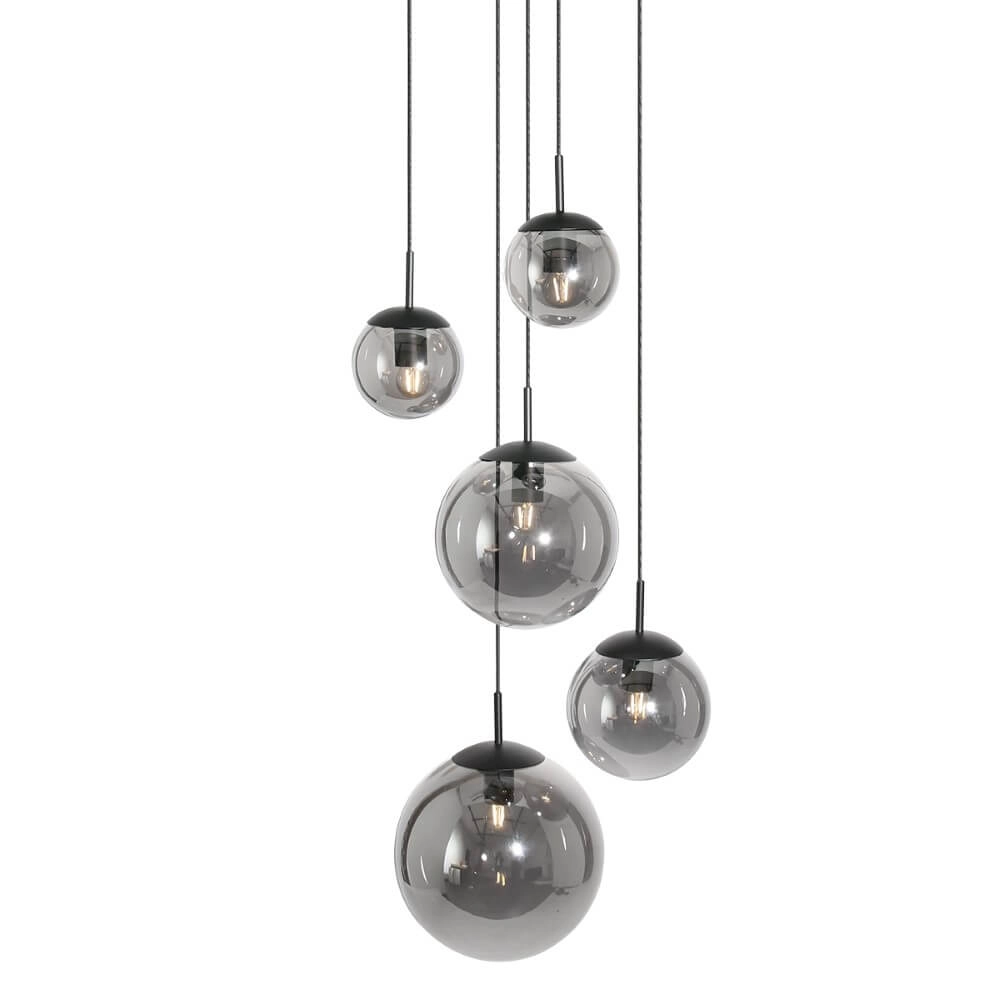 5-light loft hanging lamp Bolique black with smoke glass Steinhauer 8712746133363
