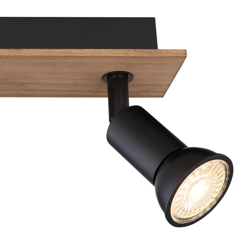 Ceiling spotlight Drew black with wood 3-lights Globo 9007371433780