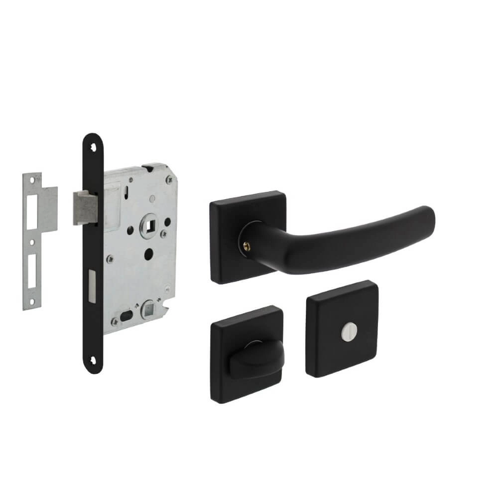 Complete door handle set Denham Black toilet