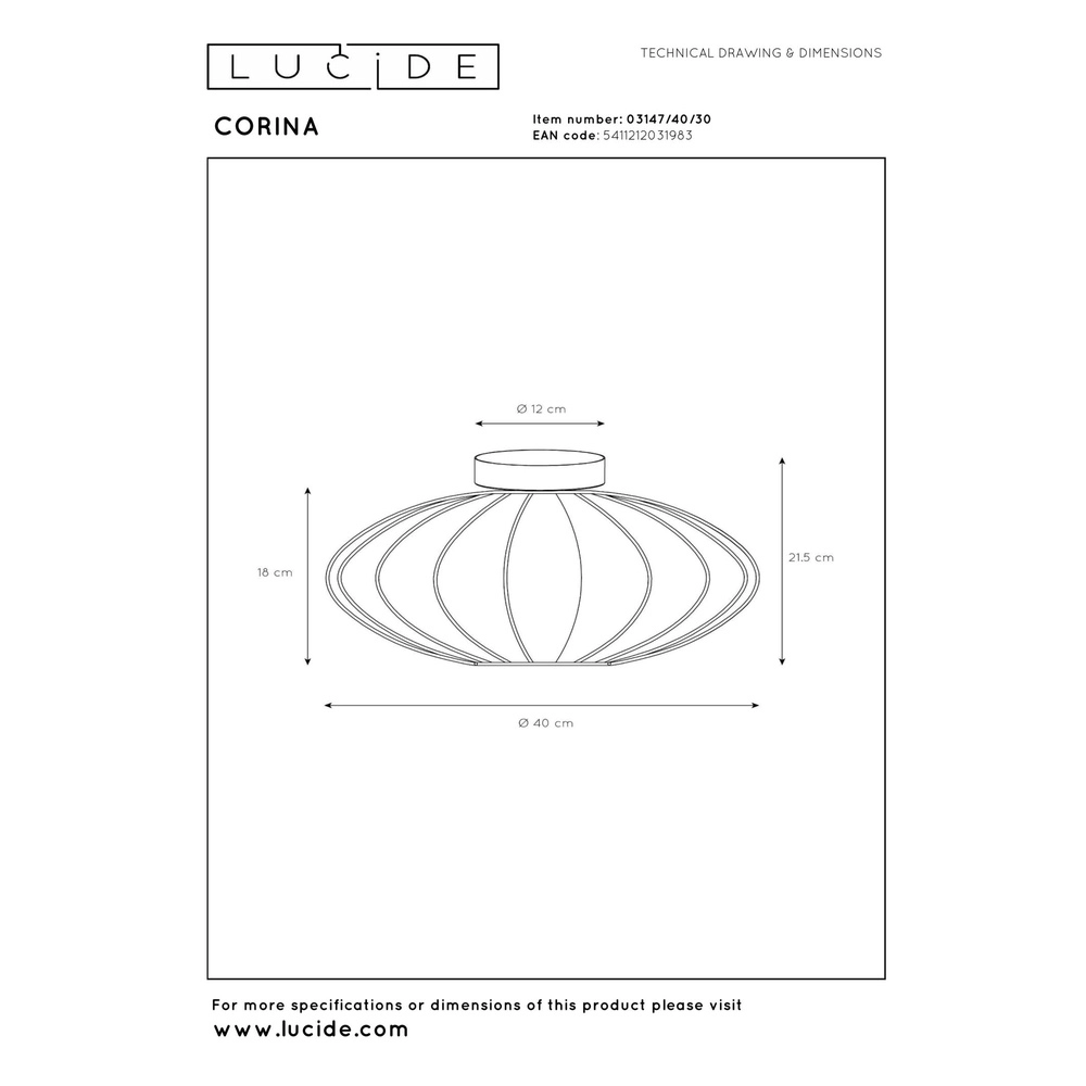 Ceiling lamp Corina black Ø 40cm Lucide 5411212031983