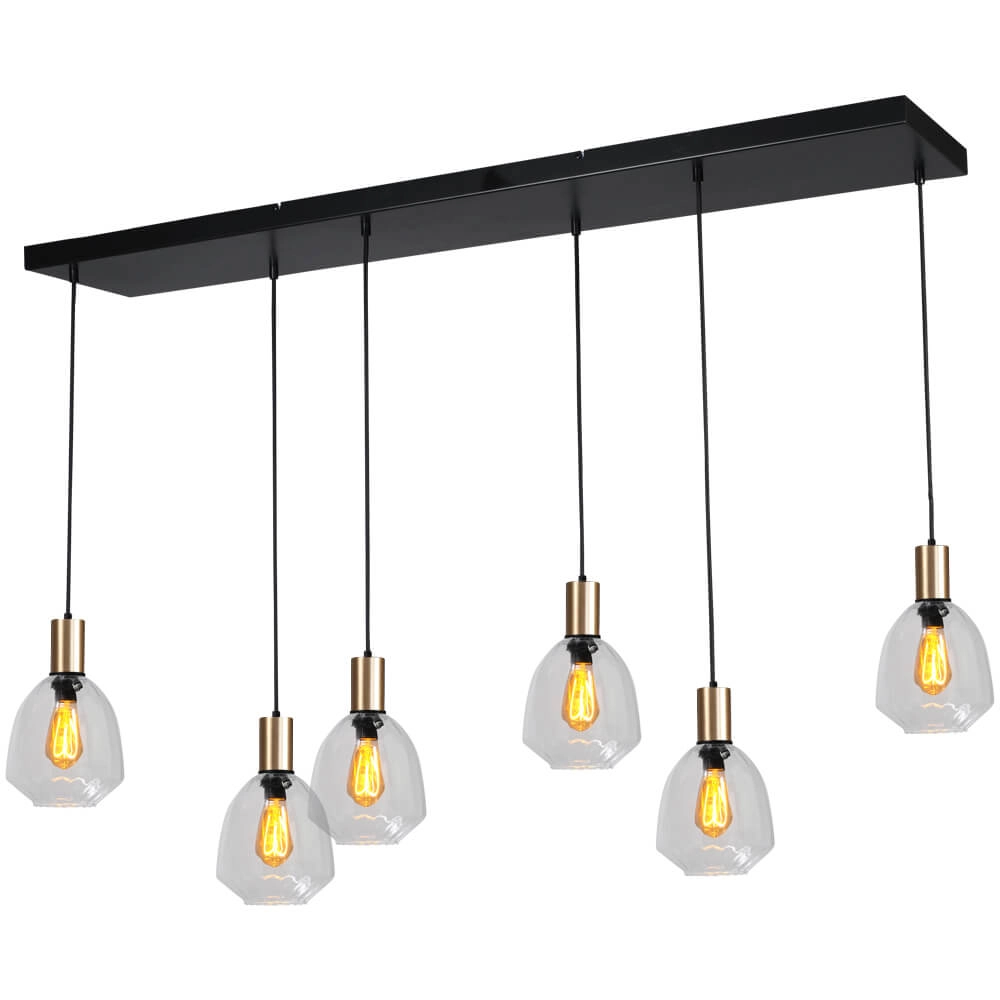 6-light hanging lamp - gold - Porto with Nicolette clear lenses