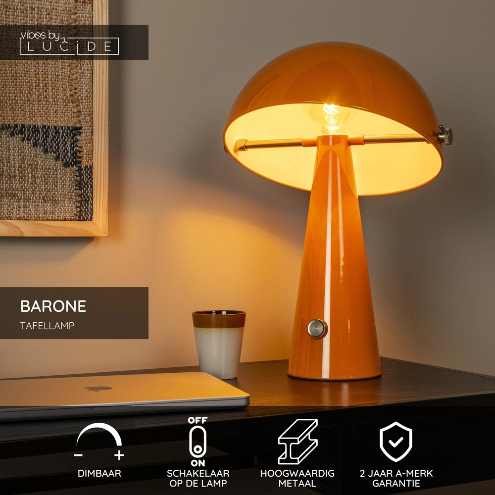Table lamp Barone orange Ø 38cm Lucide Vibes 5411212650122
