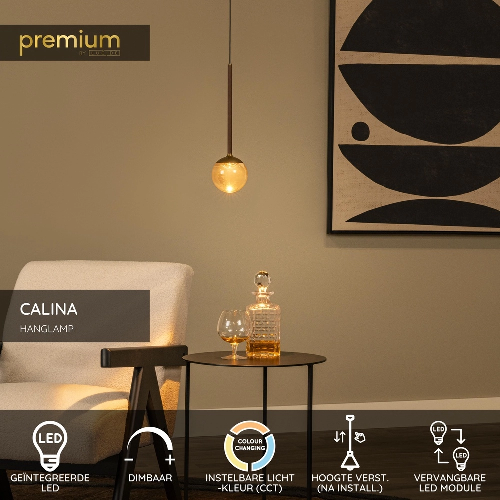 Pendant lamp Calina only with amber ball Premium by Lucide 5411212242044